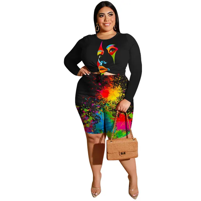 Women's Fashionable Casual Two Piece Set Printed Top And Shorts Color - Shop at LoveMi