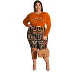 Women's Fashionable Casual Two-Piece Set Printed Top And Shorts - Striped Print-4Xl
