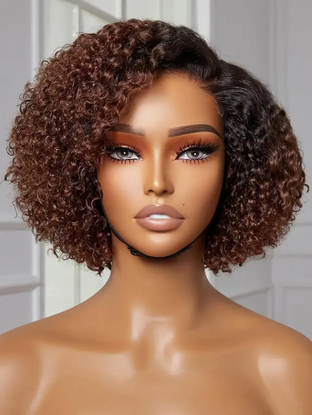 Wig Fashionable Synthetic Cap Brown Side Parted Short Curly Hair African Curls Brown - Shop at LoveMi