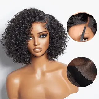 Wig Fashionable Synthetic Cap Brown Side-Parted Short Curly Hair African Curls - M1111 Black