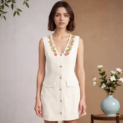 Fitted waist Embroidered Dress For Women White - Shop at LoveMi