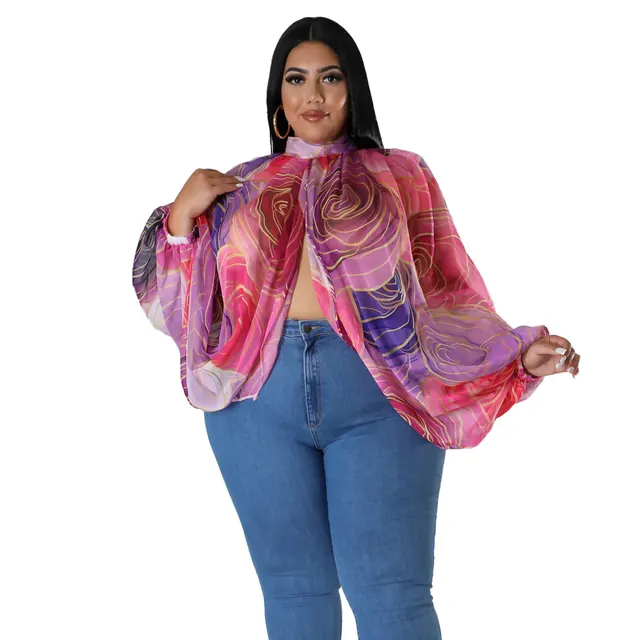 Women's Plus Size Crew Neck Chiffon Top With Tie up Straps Purple - Shop at LoveMi