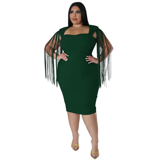 Sexy Tassel Sleeveless Elegant Figure hugging Dress Green - Shop at LoveMi