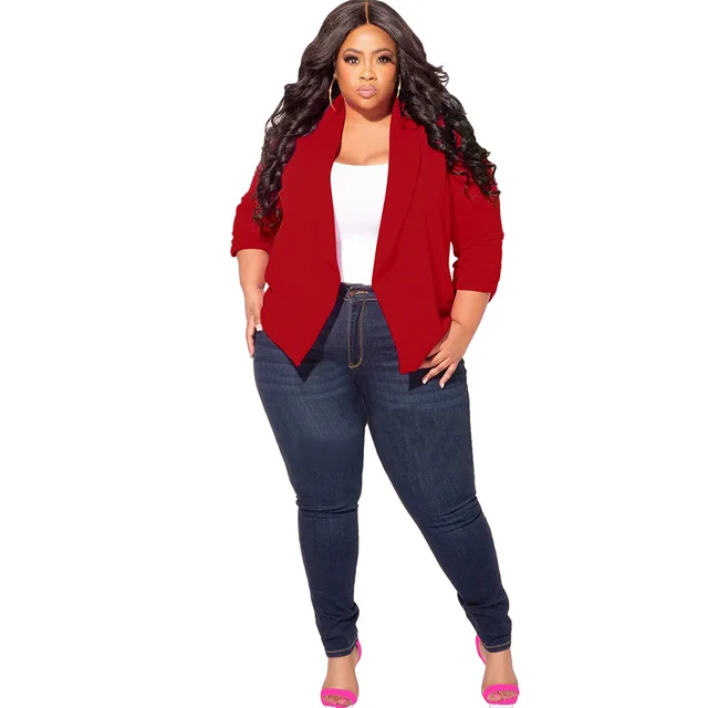 Women's Solid Colored Long SleevedSimple Style Plus Size Blazer Wine Red - Shop at LoveMi