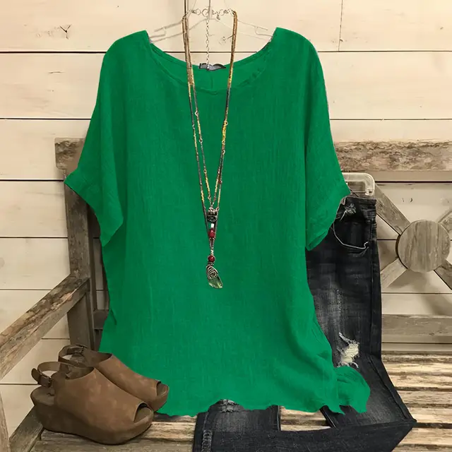 Women's Casual Loose fitting Fashionable Solid color Crew neck Top Green - Shop at LoveMi