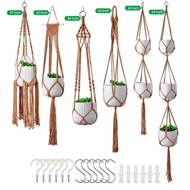 Woven Flower Pot Mesh Bags Combined Hanging Straps Khaki - Shop at LoveMi