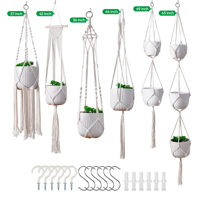 Woven Flower Pot Mesh Bags Combined Hanging Straps White - Shop at LoveMi