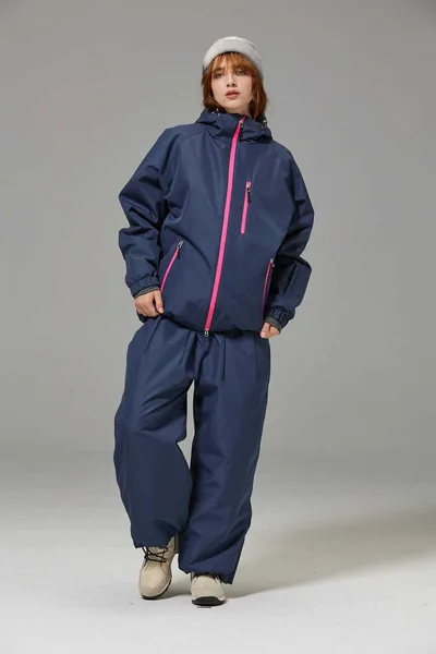 Unisex Windproof And Waterproof Loose fitting Fashionable Ski Suit Set Navy - Shop at LoveMi