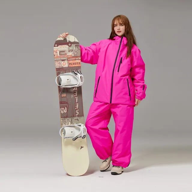 Unisex Windproof And Waterproof Loose fitting Fashionable Ski Suit Set Rose Red - Shop at LoveMi