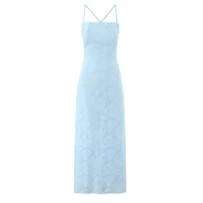 Exquisitely Beautiful Floral cutback Strapless Evening Gown With A Stunning Resort style Aesthetic For Women Light Blue - Shop at LoveMi