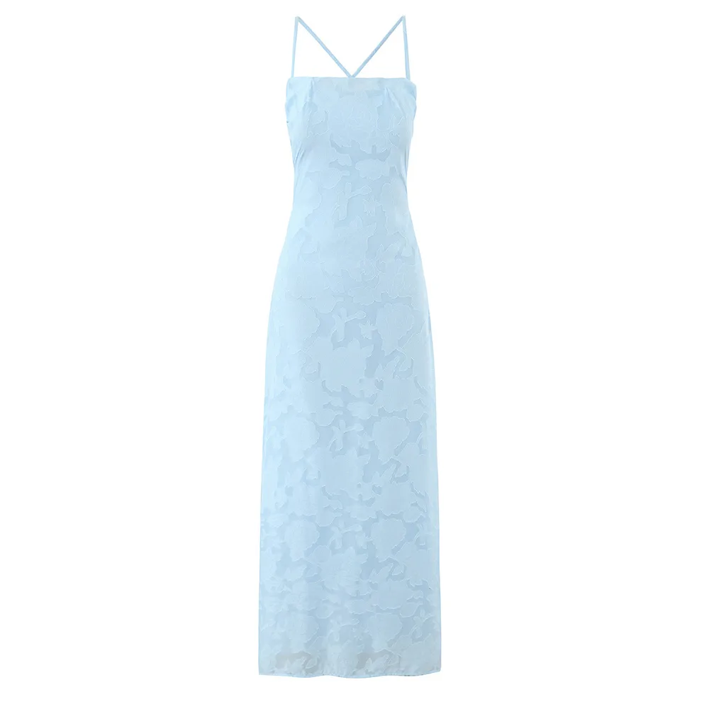 Exquisitely Beautiful Floral cutback Strapless Evening Gown With A Stunning Resort style Aesthetic For Women Light Blue - Shop at LoveMi
