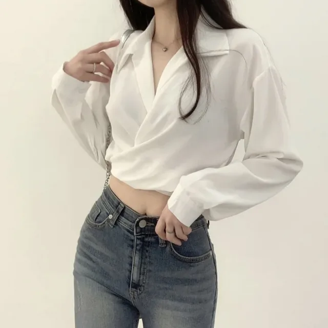 Bow knot Midriff baring Short Blouse For Women White - Shop at LoveMi