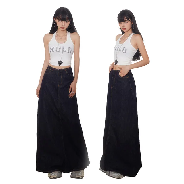 Summer American Style Retro High Waist Straight Pencil Skirt Blue Dress - Shop at LoveMi