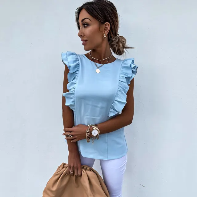 Women's Round neck Sleeveless Solid color Tank Top T shirt Blue - Shop at LoveMi