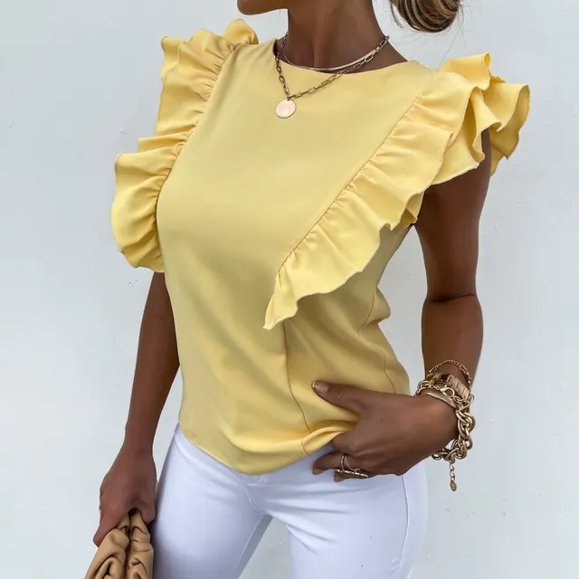 Women's Round neck Sleeveless Solid color Tank Top T shirt Yellow - Shop at LoveMi