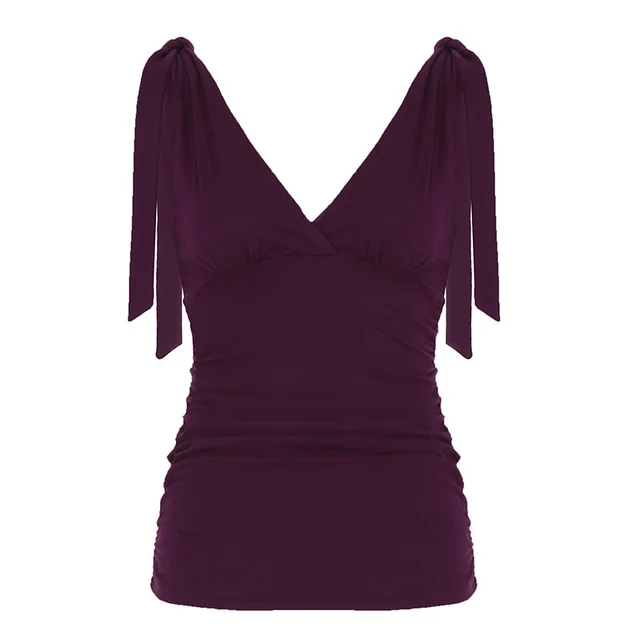 Deep V neck Strap Pleated Bust Vest Spicy Girl style Vintage Versatile Figure hugging Top Purple - Shop at LoveMi