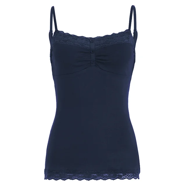 Lace patchwork Buttoned Small V neck Camisole Blue - Shop at LoveMi