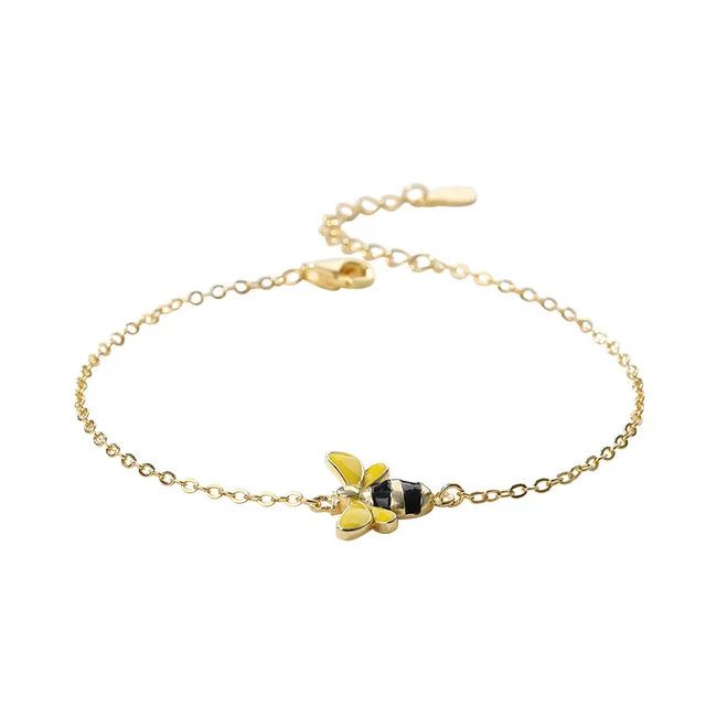 S925 Sterling Silver Tiny Bee Fashionable And Personalized Animal Bracelet Minimalist Design Yellow Gold - Shop at LoveMi