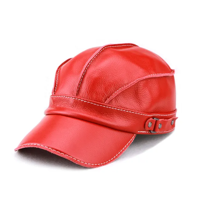 Korean style Trendy Unisex Top layer Cowhide For Autumn And Winter Fashionable And Casual Baseball Cap Red - Shop at LoveMi