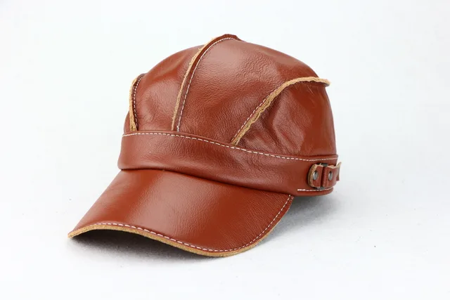 Korean style Trendy Unisex Top layer Cowhide For Autumn And Winter Fashionable And Casual Baseball Cap Yellowish Brown - Shop at LoveMi