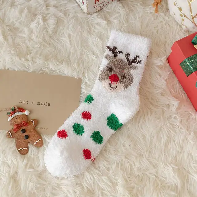 Christmas Gift Stockings New Year Stockings Women's Coral Fleece White Elk - Shop at LoveMi