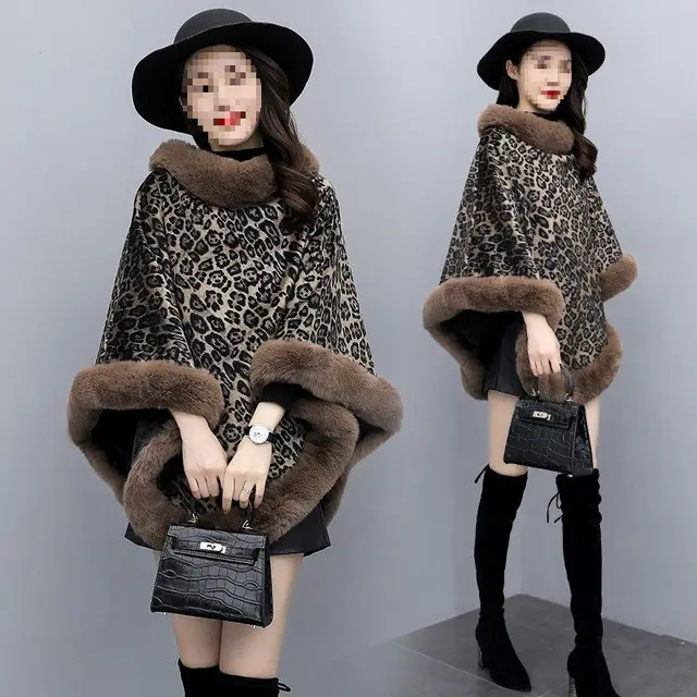 Leopard print Thickened Velvet Oversized Cloak Leopard Print - Shop at LoveMi
