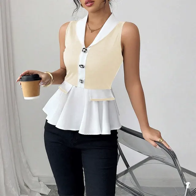 Fitted waist V neck Petite style Blazer Trendy Business Suit Jacket Almond White - Shop at LoveMi