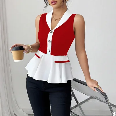 Fitted waist V neck Petite style Blazer Trendy Business Suit Jacket Red - Shop at LoveMi
