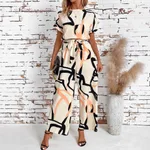 Women's Retro Waist-Cinching Figure-Flattering Elegant Short-Sleeve Printed Jumpsuit - L-Color - View 1