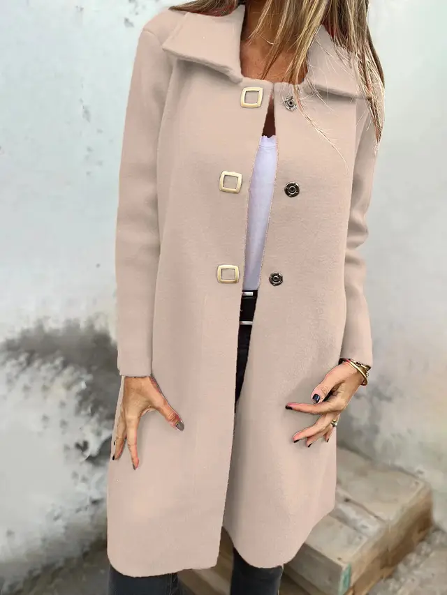 Women's Solid color Mid length Wool Coat With A Single breasted Design Khaki - Shop at LoveMi