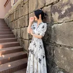 Women's Elegant Short-Sleeve V-Neck Midi Body-Slimming Chic Commuter Dress - Picture Color-M - View 1