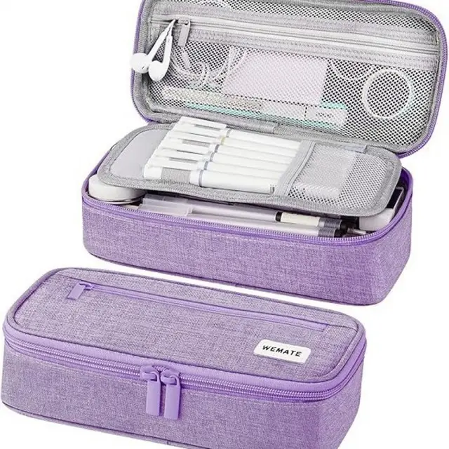 Large capacity Pencil Case Office Stationery Bag Purple - Shop at LoveMi