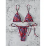Sexy Multi-colour Printed Bikini Two-piece Swimsuit - Red