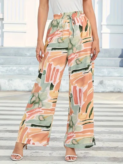 Women's Relaxed fit Wide leg Pants With Elastic Waist Soft Drape And A Luxurious High end Vibe Khaki - Shop at LoveMi