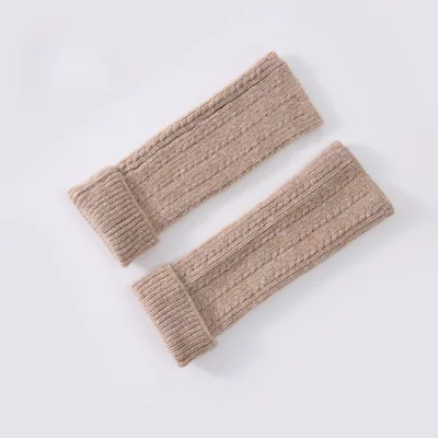 Knitted Fingerless Wool blend Thermal Knit Gloves Camel - Shop at LoveMi