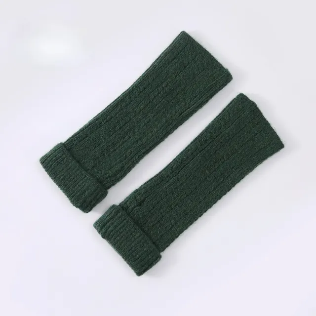Knitted Fingerless Wool blend Thermal Knit Gloves Dark Green - Shop at LoveMi