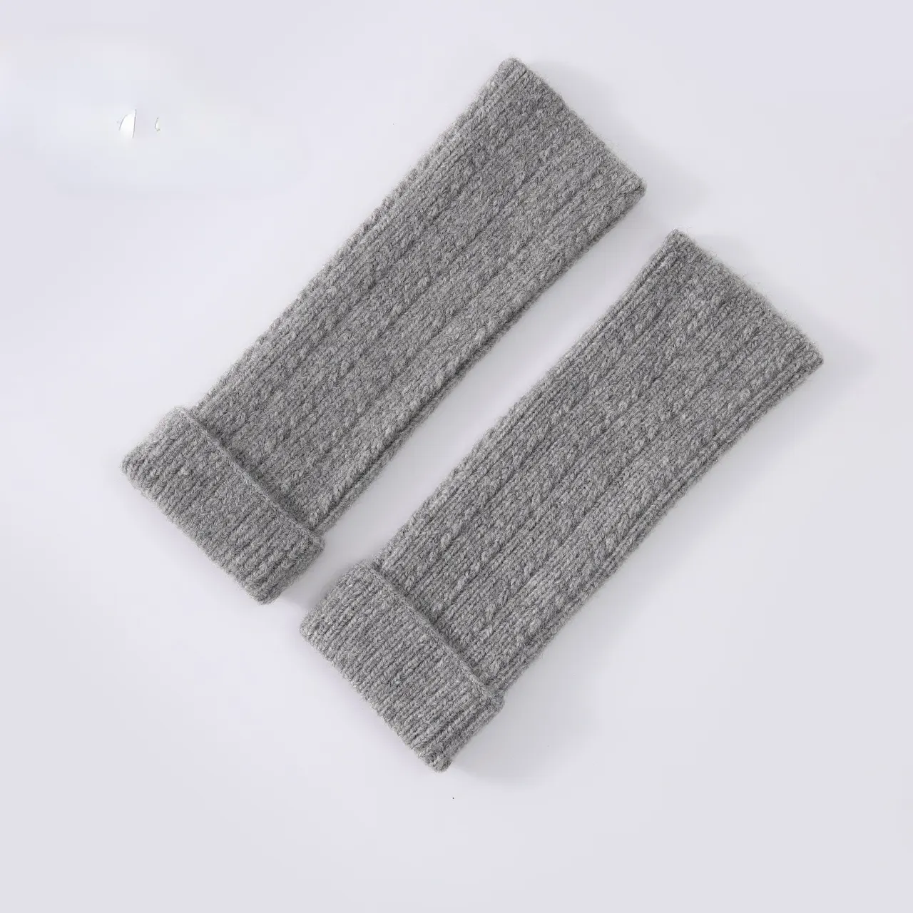 Knitted Fingerless Wool-blend Thermal Knit Gloves - Light Gray