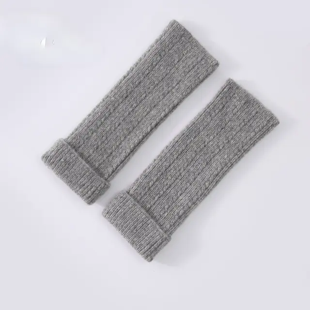 Knitted Fingerless Wool blend Thermal Knit Gloves Light Gray - Shop at LoveMi