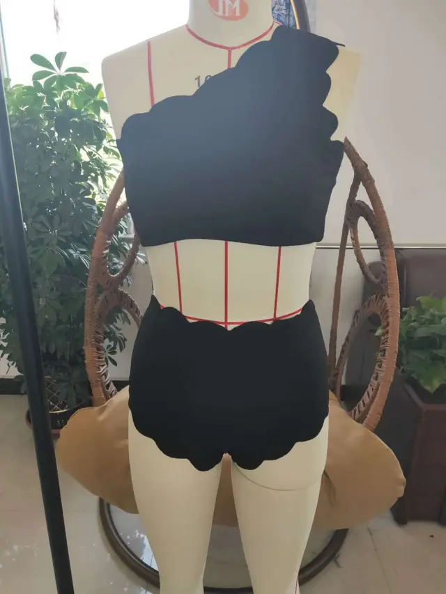 European And American style Petal patterned Sexy Off shoulder High waist Bikini Black - Shop at LoveMi