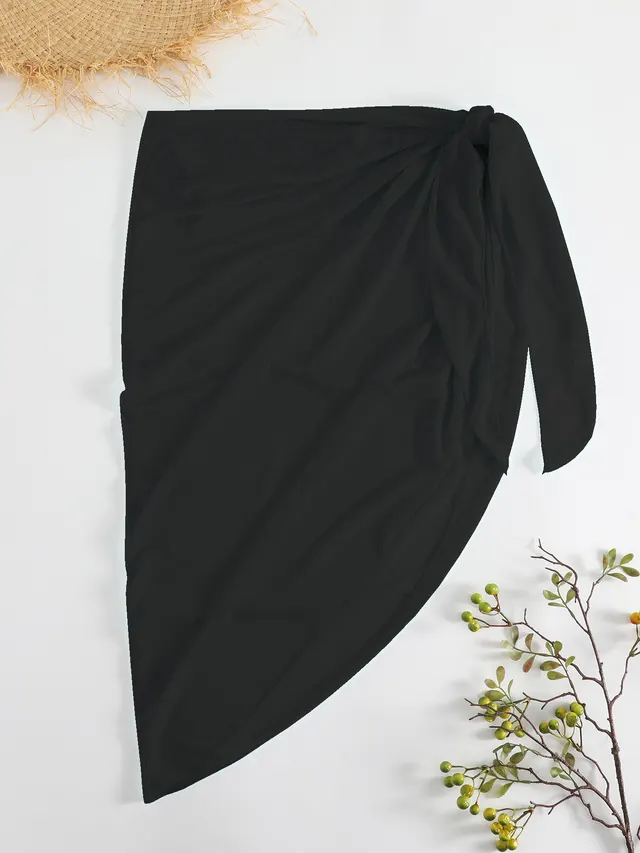 Asymmetrical cut Sun protective Sexy Solid color Beach Dress Black - Shop at LoveMi