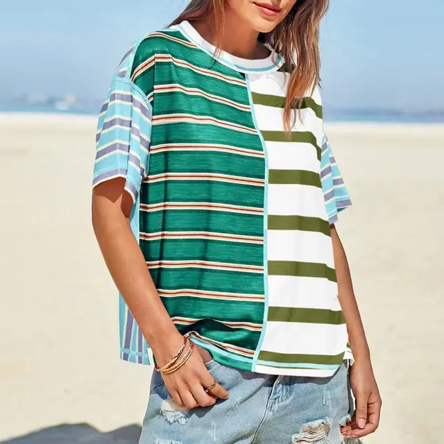 Women's Striped Casual Loose fitting Short sleeve Shirt Style 3 - Shop at LoveMi