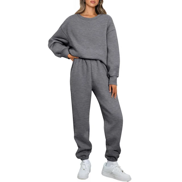 Winter Solid color Fashionable Crew neck Pullover With Fleece Lining Dark Gray - Shop at LoveMi