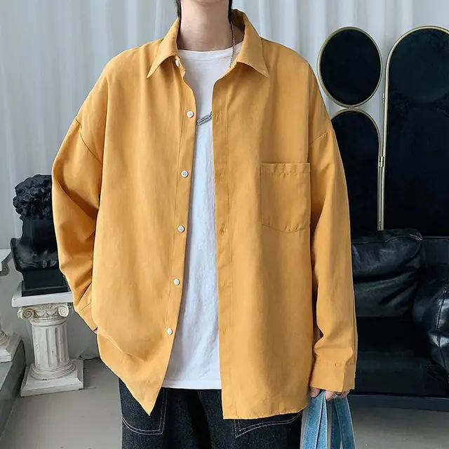 Men's Long sleeve Shirt Korean style Trendy For Autumn Yellow - Shop at LoveMi