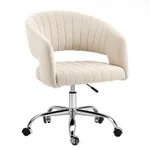 Rotating Height-adjustable Modern Minimalist Salon Furniture Beauty And Hairdressing Lounge Chair - Beige Flannel Silver Feet