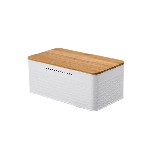Bread Box Storage For Home Use Square shaped Breathable With A Bamboo Lid White Mesh Style - Shop at LoveMi