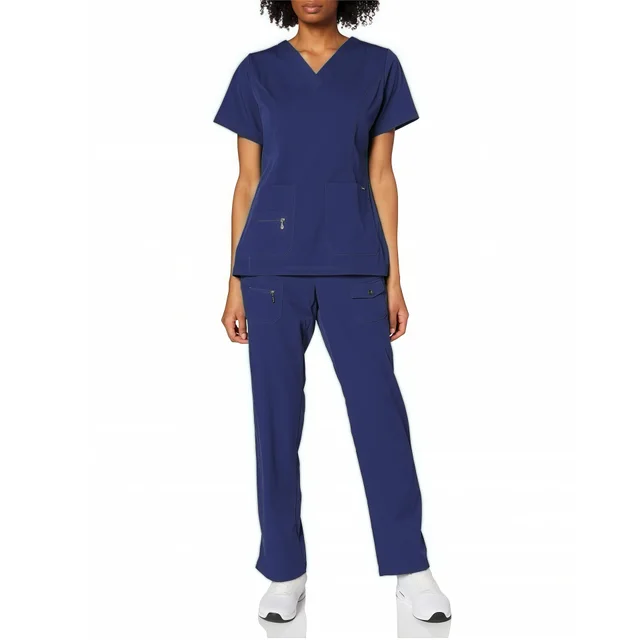 V neck Scrub Tops For Medical Staff And Beauty Salon Professionals Short sleeve Scrub Sets For Operating Rooms 82021 Navy Blue Suit - Shop at LoveMi
