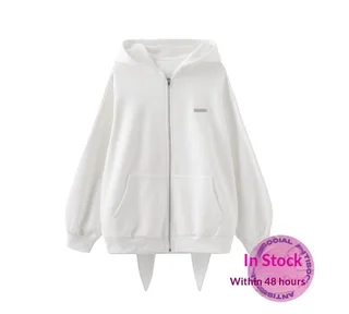 Women's Hooded Sweatshirt, Loose-fitting Autumn Coat - White