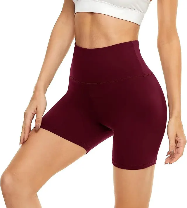 Women's Fitness Sports Tight Fit Elastic Waist Cycling Shorts Wine Red - Shop at LoveMi