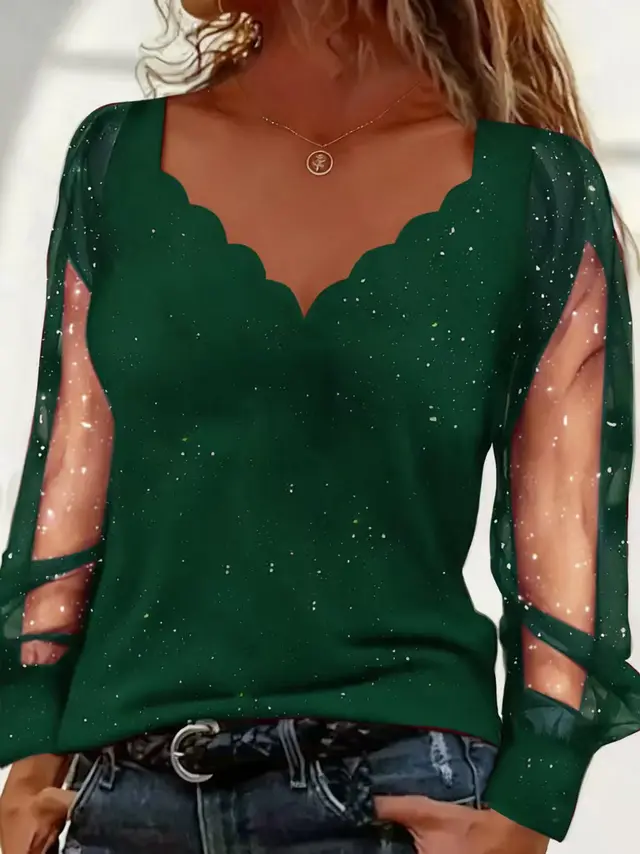 Loose fit V neck Fashionable Casual Elegant T shirt Top Green - Shop at LoveMi