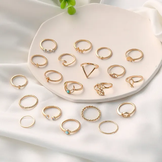 Retro V shaped Geometric Circle Moon 20 piece Ring Set Style 5527 - Shop at LoveMi